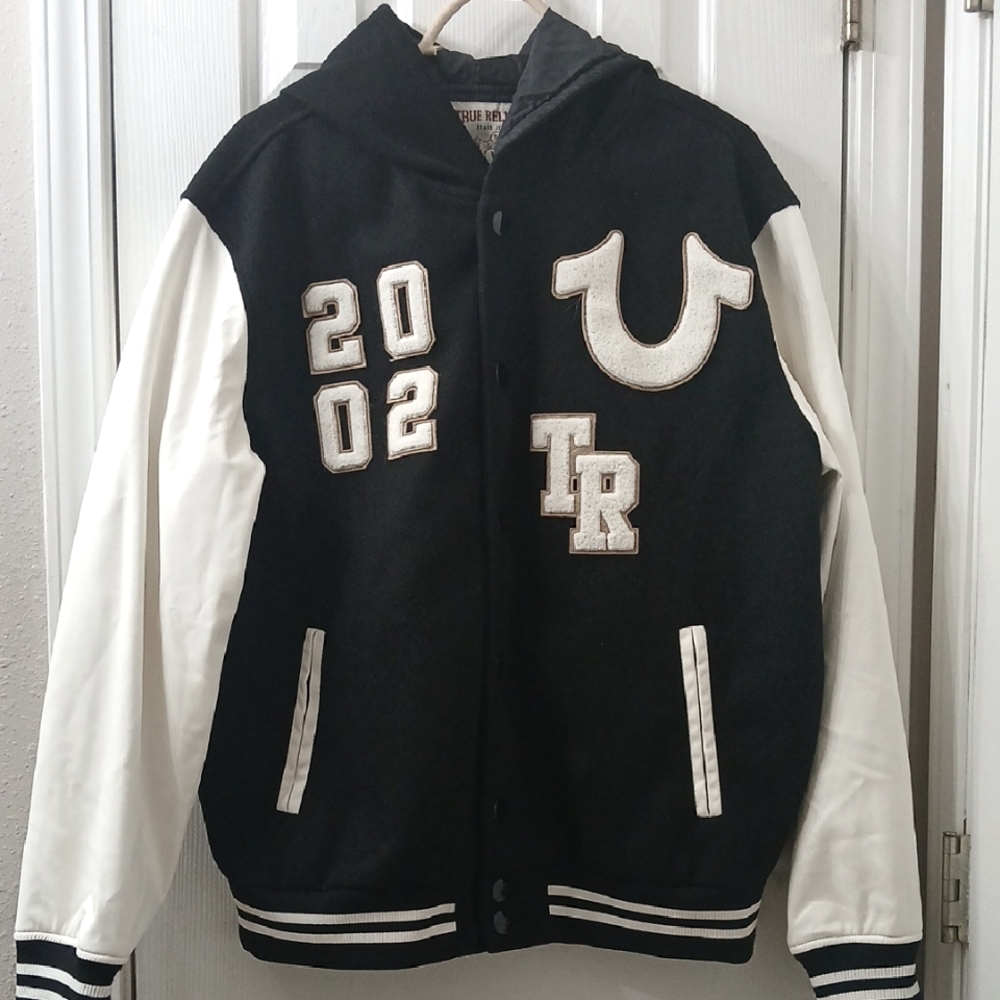 True Religion Black and White Varsity Jacket